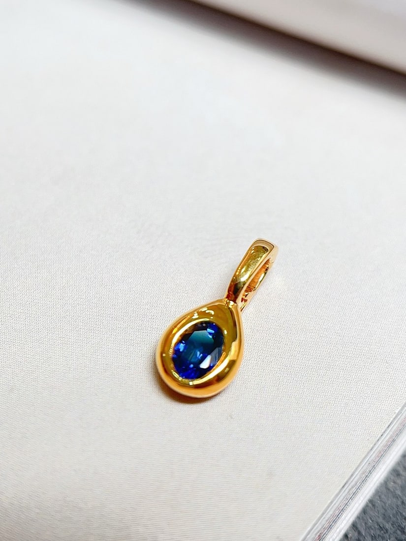18K Gold Royal Blue Sapphire Pendant - 2