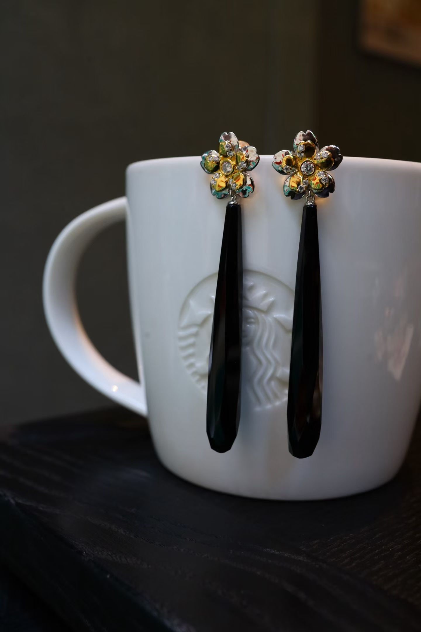 Silver Gilded Black Onyx earrings - 2