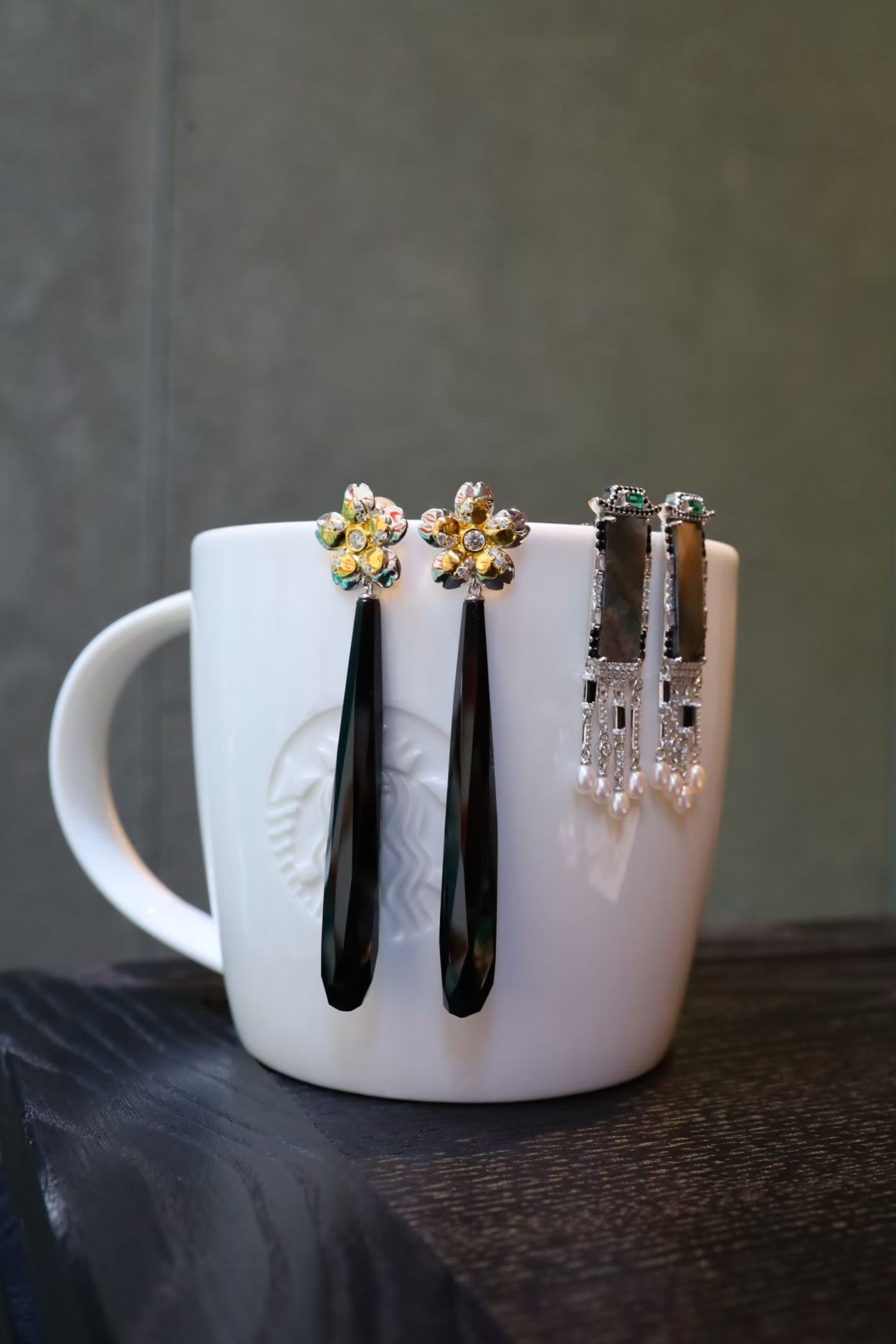 Silver Gilded Black Onyx earrings - 7