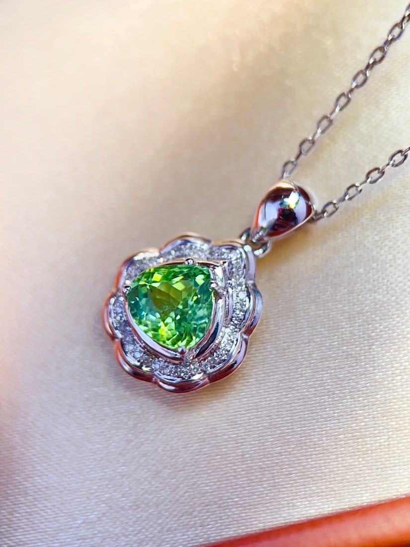18K Gold Natural Tourmaline Pendant - 2