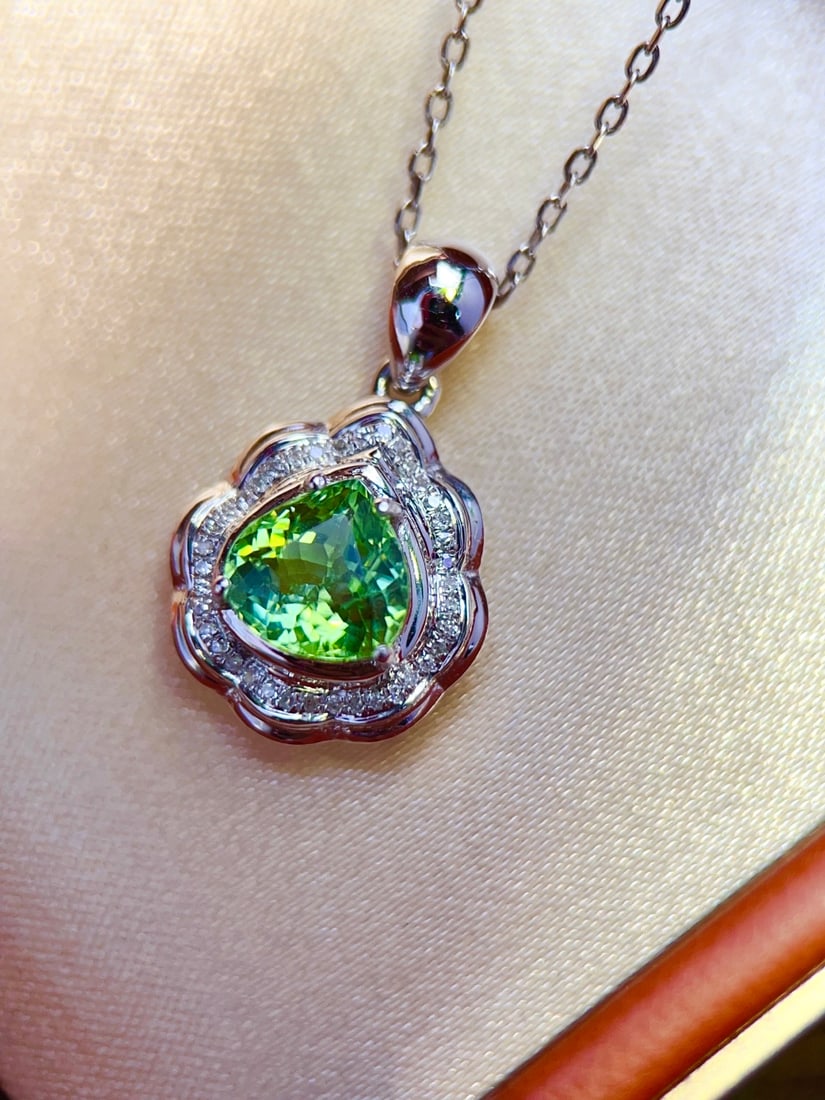 18K Gold Natural Tourmaline Pendant - 4