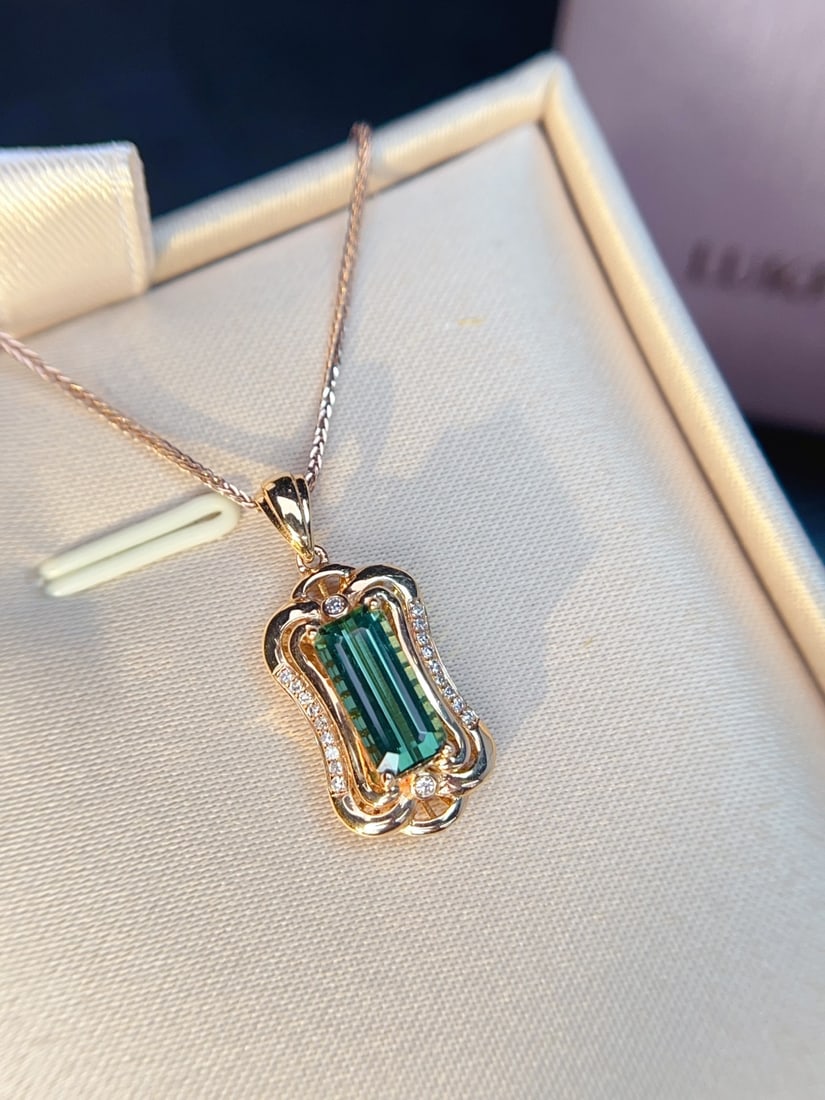 18K Gold Natural Tourmaline Pendant - 2