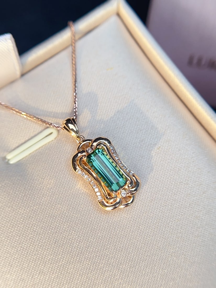 18K Gold Natural Tourmaline Pendant - 3