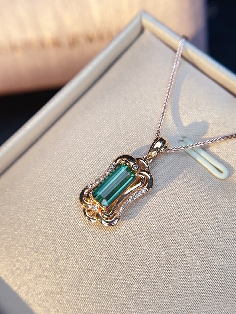 18K Gold Natural Tourmaline Pendant - 4