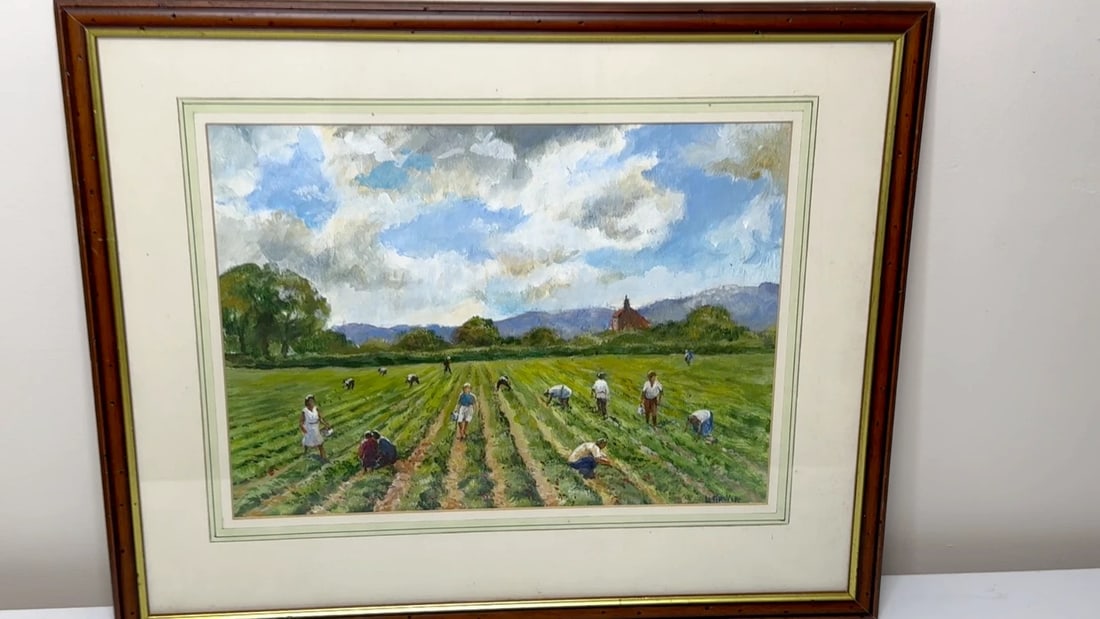 Impressionist Oil Painting Strawberry Pickers At South Downs British Summer - 2