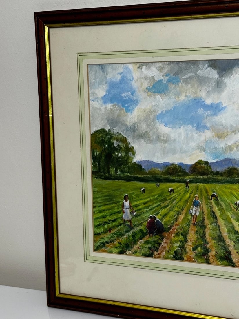 Impressionist Oil Painting Strawberry Pickers At South Downs British Summer - 4