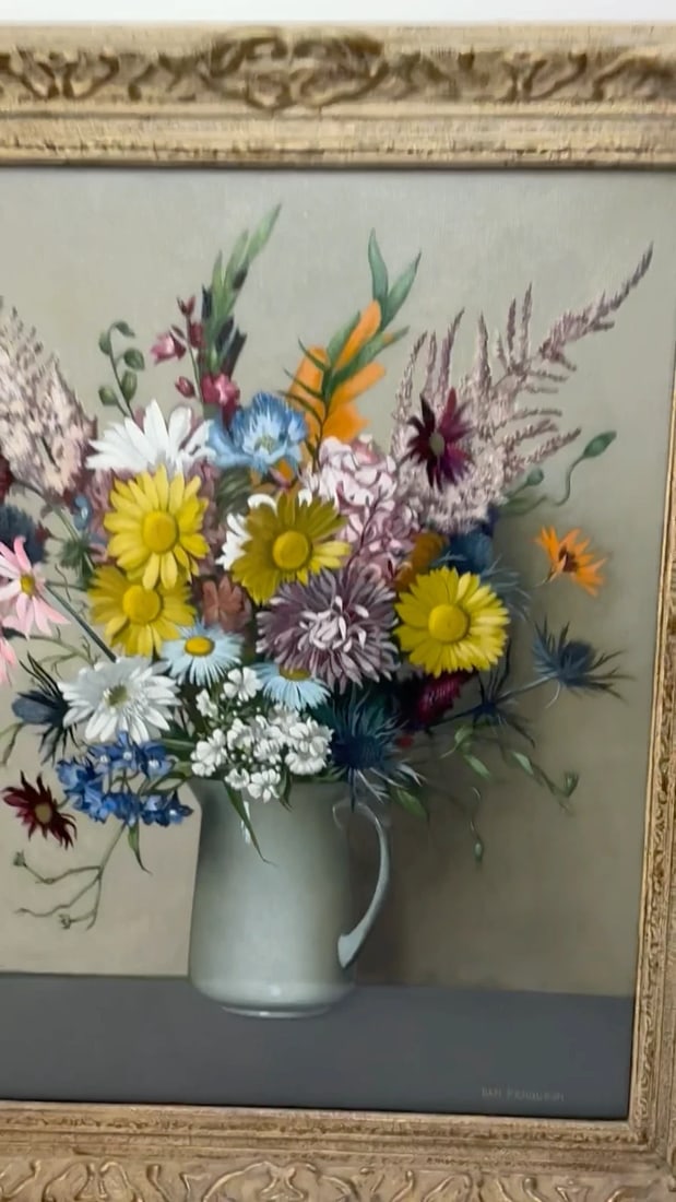 Scottish Oil Painting Wild Flowers Heather Thistles Daisies By Dan Ferguson ROI - 2