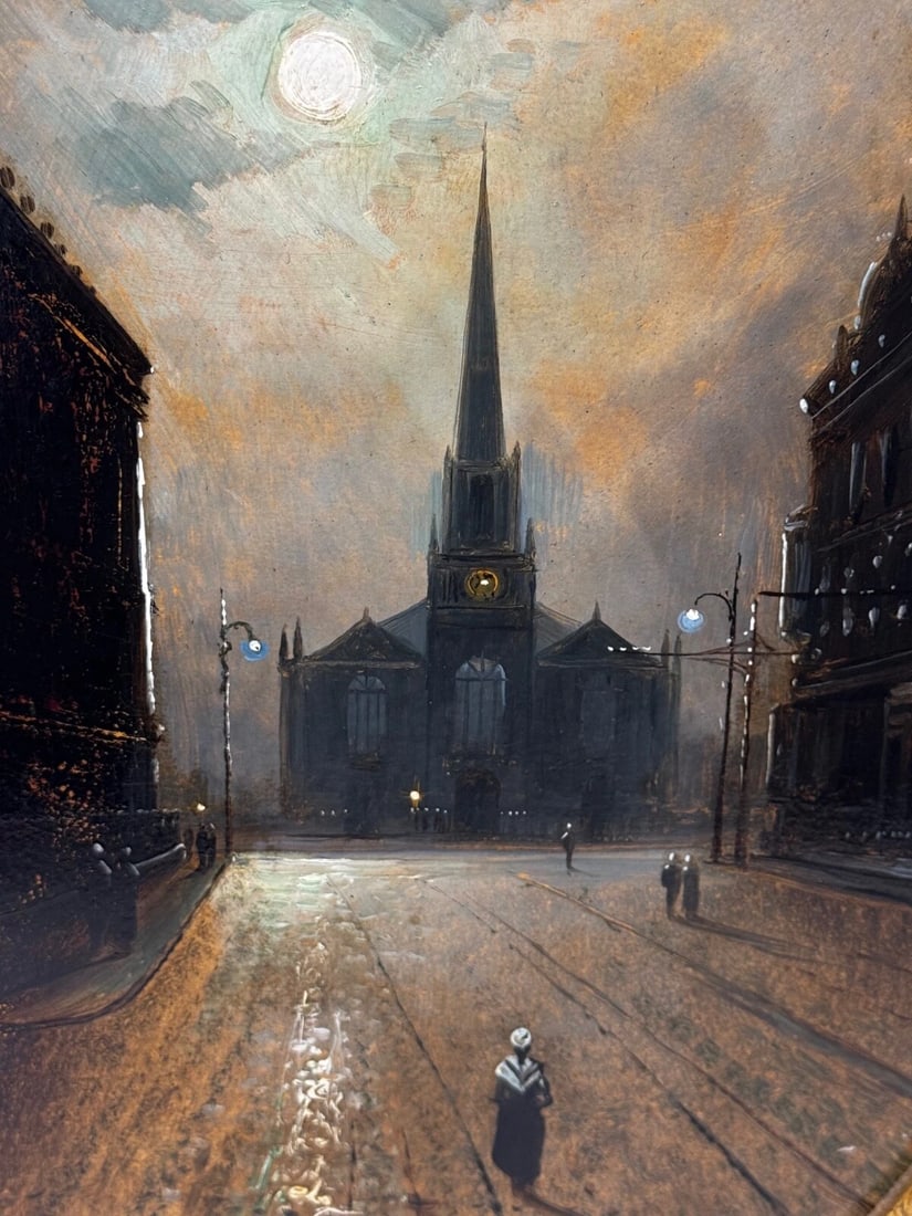 Painting Trinity Church Liverpool In Moonlight By Walter Meegan Grimshaw Protégé - 3
