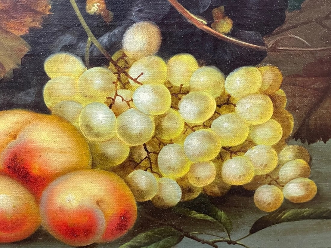 19th Century British Work Of Art Oil Painting Still Life Roses Peaches & Grapes - 11