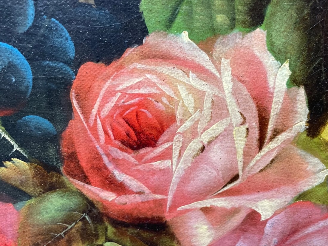 19th Century British Work Of Art Oil Painting Still Life Roses Peaches & Grapes - 14