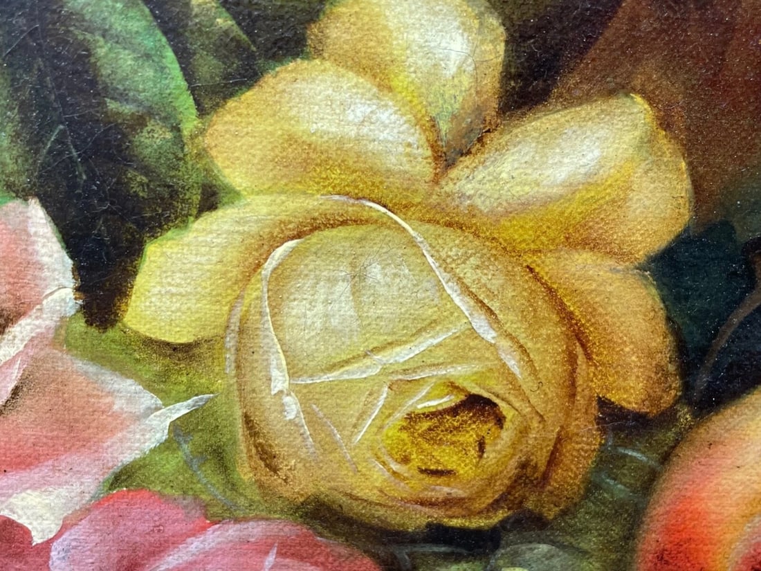 19th Century British Work Of Art Oil Painting Still Life Roses Peaches & Grapes - 15