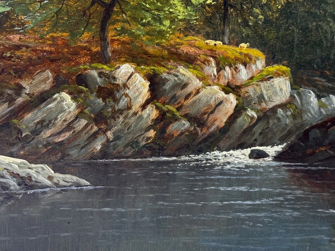 Oil Landscape A Quiet Pool North Wales On the Conwy River By Thomas Spinks - 13