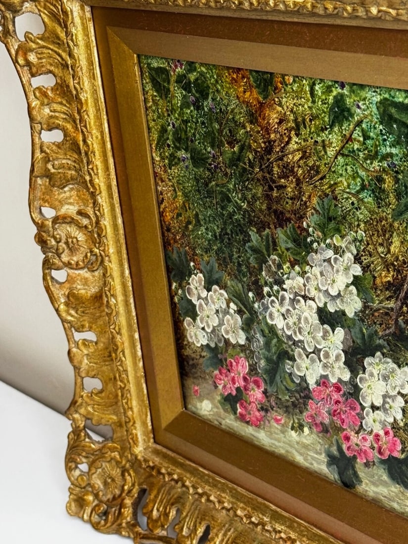 Oil Painting Blossom Flowers Starling Bird Eggs Nest Mossy Bank By Oliver Clare - 5