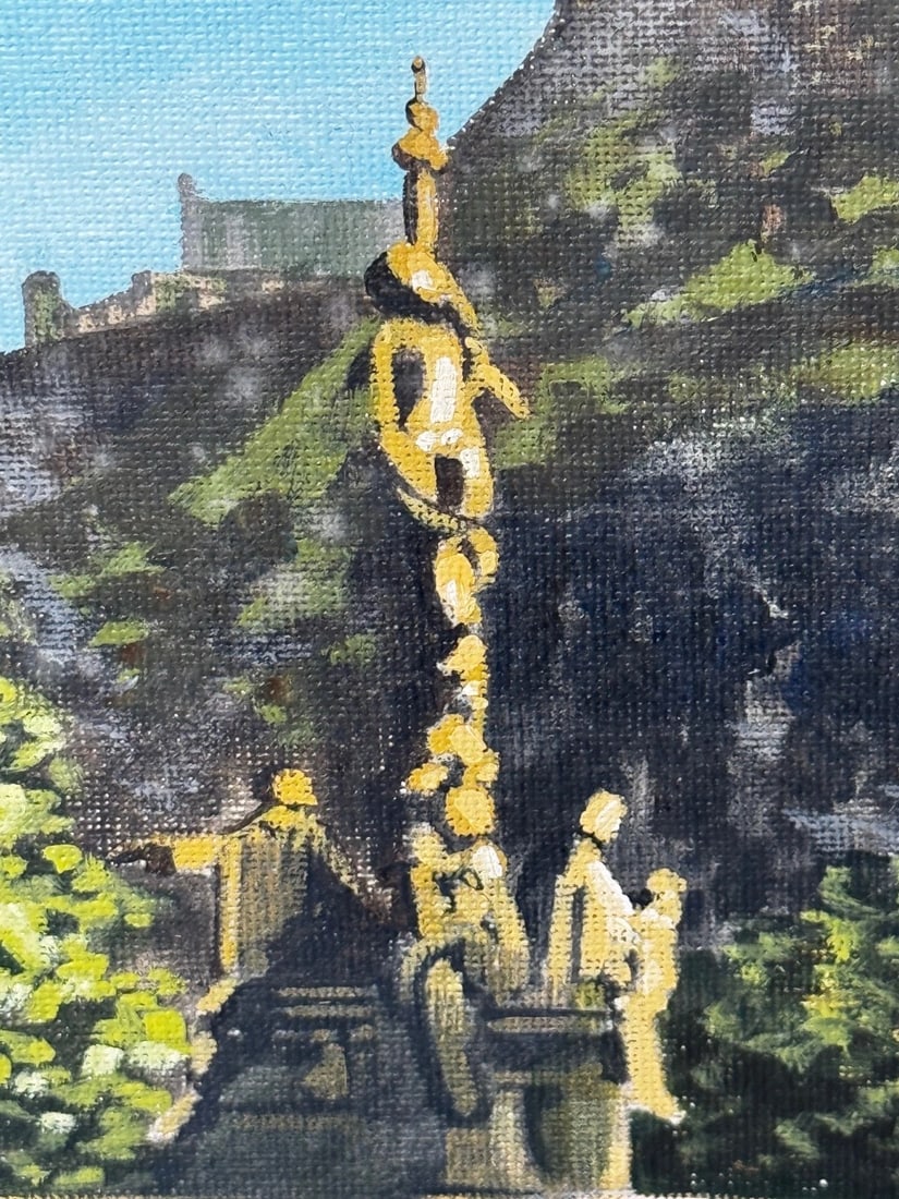 Painting Crown of the Capital at Dawn Edinburgh Castle with the Ross Fountain - 15