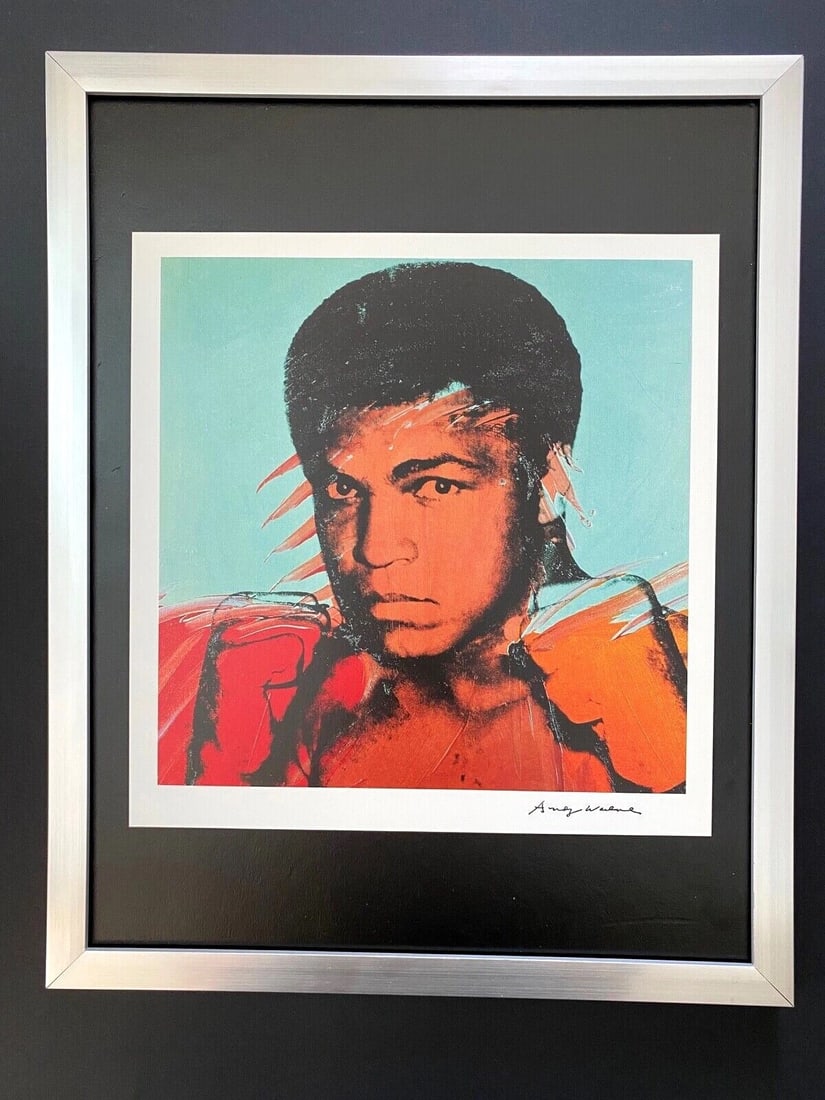 Andy Warhol Muhammad Ali Signed 1984 Print Framed Ready to Hang: Up for Auction this Beautiful and Scarce Vintage 1984 Offset Lithograph after Andy Warhol " Muhammed Ali " Facsimile Signature in ink Art Print is about 9 X 9 in. This piece is mounted on a 11 x 14 in
