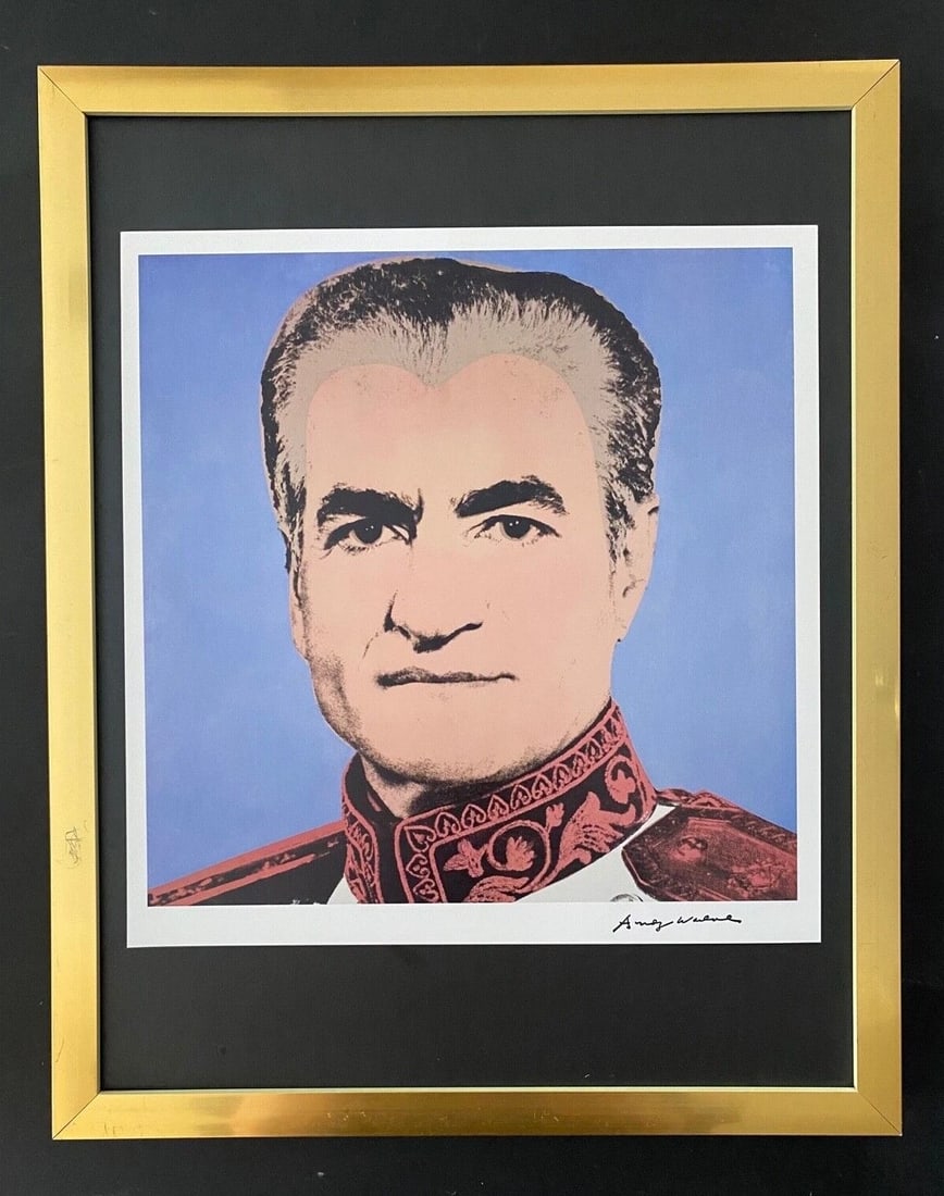 Andy Warhol The Shah of Iran Signed 1984 Print Framed Ready to Hang: Up for Auction this Beautiful and Scarce Vintage 1984 Offset Lithograph after Andy Warhol " The Shah of Iran " Facsimile Signature in ink Art Print is about 10 X 9 1/2 in. This piece is mounted on a 1