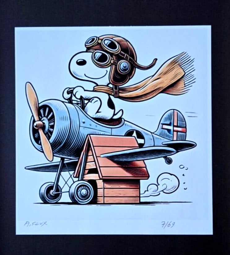 AIDAN FLUX Hand Signed Original LtdED Print Framed SNOOPY AVIATOR COA - 3