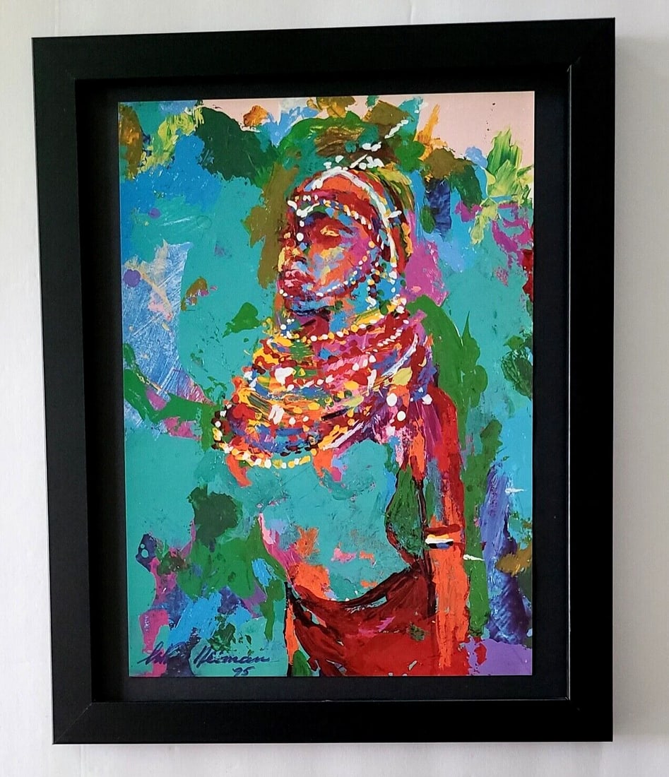 LeRoy Neiman 1995 Signed Pop Art Print Africa Safari Mounted and Framed: Beautiful and Scarce Original 1995 Print After Leroy Neiman " Africa Safari " Signed on the Plate This piece is mounted on a 11 x 14 in. black acid free premium black board. Framed covers an area of 1