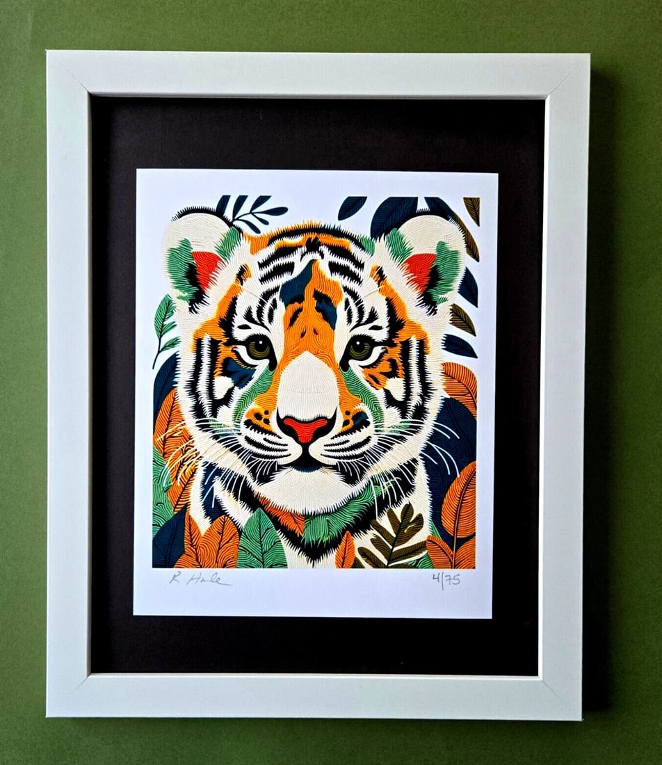 Rabbit Hole " Papa Tiger " Hand Signed Ltd Ed Pop Art Original Print: Up for auction is a rare and highly sought-after limited edition print of " PAPA TIGER" by the enigmatic Pop Art Creator, Rabbit Hole This captivating artwork is part of an exclusive series of only 75