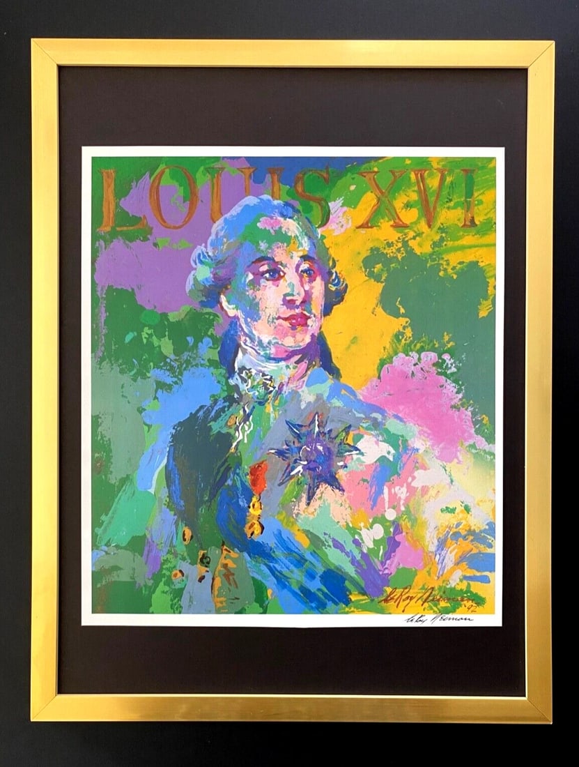 LEROY NEIMAN + SKETCHBOOK DRAWING LOUIS XVI CIRCA 1970'S + SIGNED PRINT FRAMED: We have for Sale this LEROY NEIMAN AWESOME 1971 SKETCH ON PAPER PRINT " LOUIS XVI " FACSIMILE SIGNED IN INK FULL OF COLOR PRINT SIZE OF THE PRINT: 14 X 10 in FRAME COVERS AN AREA OF 17 X 12 in MOUNTED