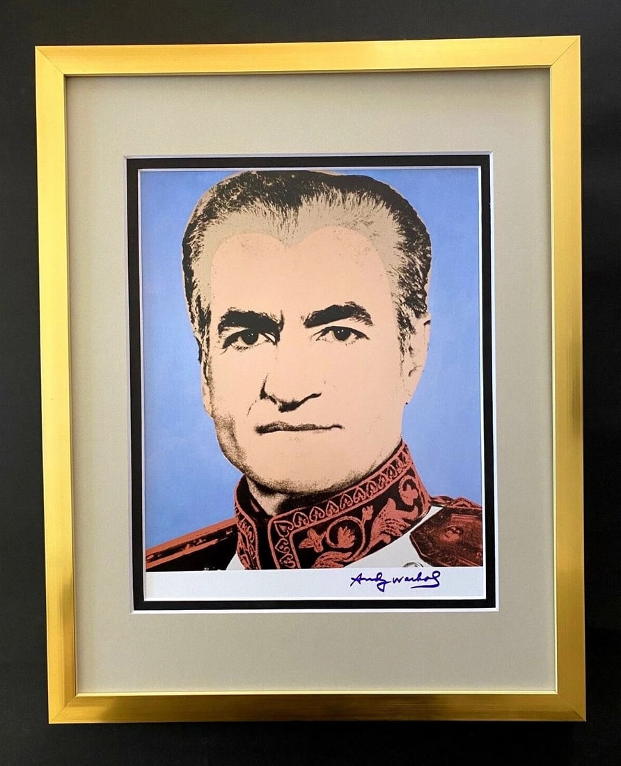 ANDY WARHOL + RARE 1984 SIGNED THE SHAH OF IRAN PRINT MATTED AND FRAMED: This is a Stunning and Scarce 1984 Print after Andy Warhol FACSIMILE SIGNATURE IN INK " THE SHAH OF IRAN " from - His Pop Art Collection- Double Matted and Framed Covers an area of 15x12in. Printed in
