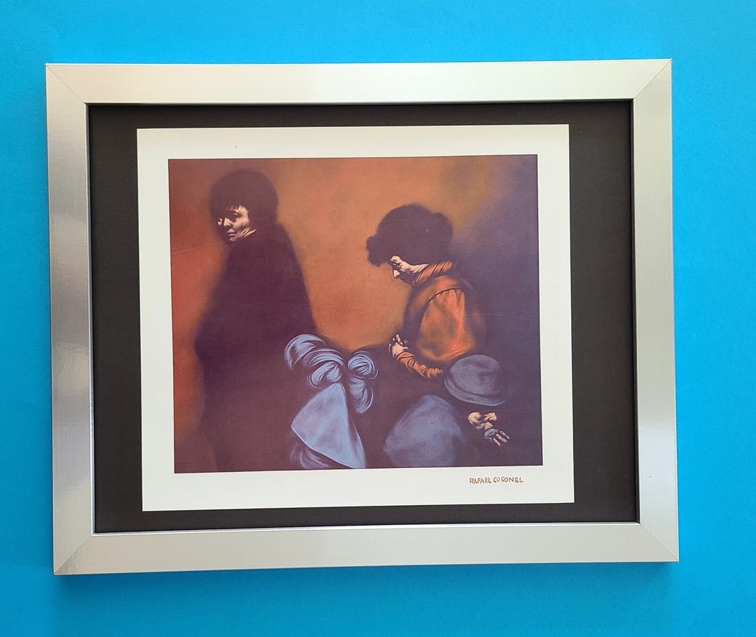 RAFAEL CORONEL + MEXICAN MASTER BEAUTIFUL PRINT + SIGNED + MOUNTED AND FRAMED: This is a beautiful Vintage Print from Mexican Master RAFAEL CORONEL Facsimile Signature in Brown Ink Commissioned from the Art Collection of PEMEX (Petroleos Mexicanos) Printed in Magnolit Couche Pap