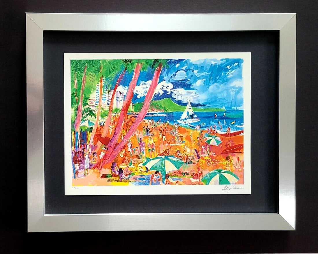 LEROY NEIMAN + 1980's VINTAGE SIGNED PRINT FRAMED + " HAWAII ": We have for Sale this LEROY NEIMAN AWESOME 1980'S PRINT AFTER THE SERIGRAPH " DIAMOND HEAD HAWAII " PLATE SIGNED FULL OF COLOR PRINT SIZE OF THE PRINT IS ABOUT: 9 X 11 in NEW SILVER FRAME COVERS AN AR