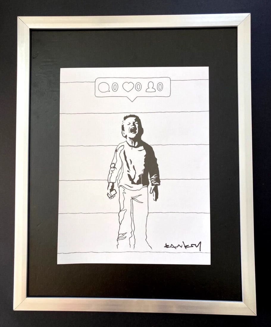 BANKSY + SIGNED " NO FOLLOWERS " PRINT FRAMED + BUY IT NOW!: This is a Beautiful and Scarce Print after BANKSY " NO FOLLOWERS " FACSIMILE SIGNED IN INK Print is about 8x8in. Mounted and Framed covering an area of 15x12 in. Printed in Bond Paper in UK after the 