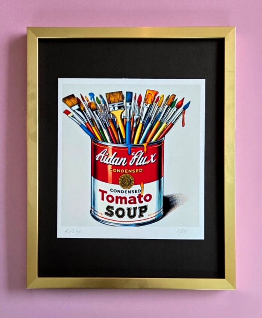 AIDAN FLUX | Hand Signed Original Print Framed Ltd. Ed. COA " A REAL CAN OF ART": This is a Stunning and Scarce 100% Authentic New Print by Aidan Flux AIDAN Flux represents a new wave of artists who embrace technology as a partner in creation, crafting works that resonate with the