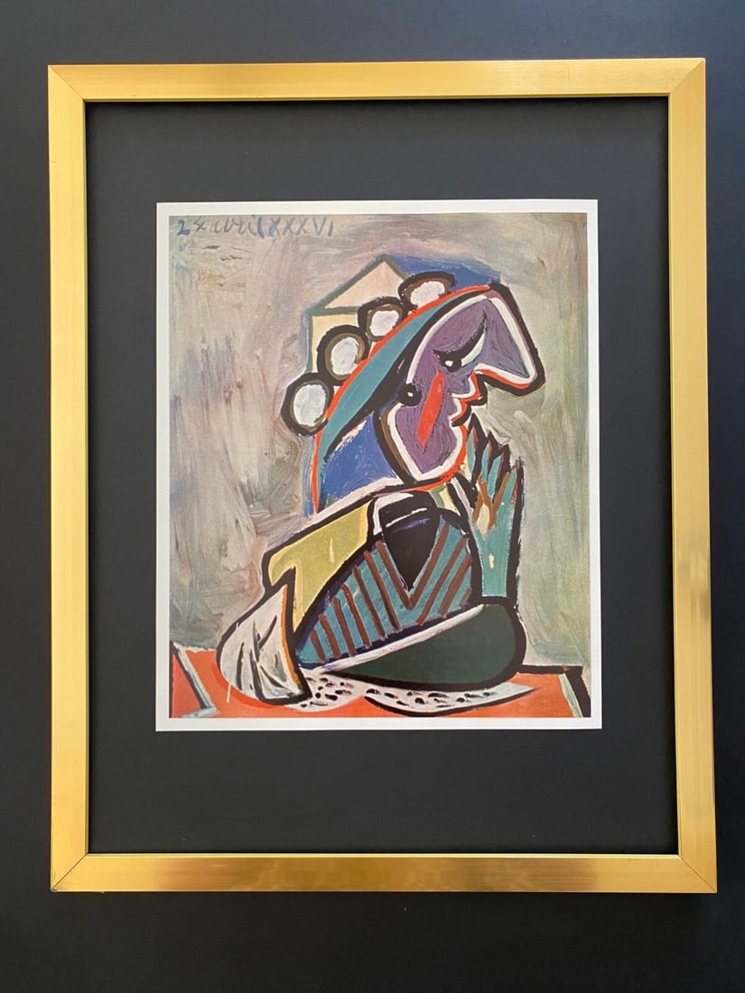 PABLO PICASSO 1961 CUBIST PRINT + VINTAGE + W /COA MOUNTED AND FRAMED + BUY NOW! (1 of 2)