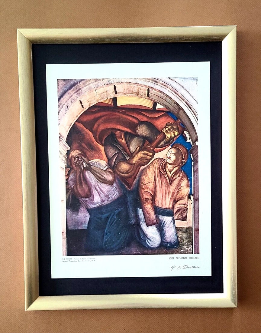 JOSE CLEMENTE OROZCO +VINTAGE 1946 SIGNED PRINT + FRAMED + MEXICO!: This is a Beautiful and Scarce Original 1946 Print Double Matted After the Masterwork of JOSE CLEMENTE OROZCO Facsimile Signed in Ink Art Print is about 14 X 10 in. Frame covers an area of 16x14 in.