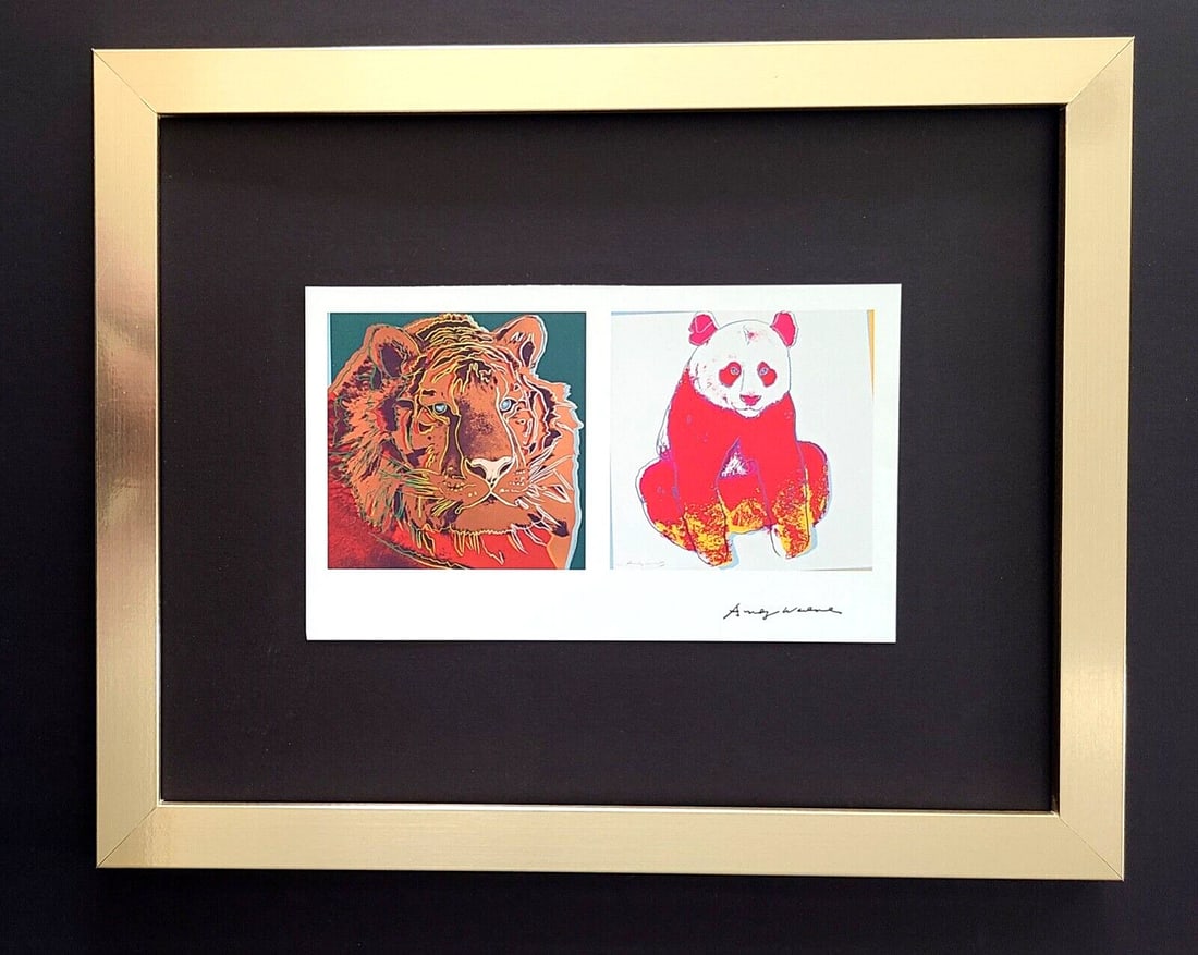 ANDY WARHOL + SIGNED 1984 " ENDANGERED SPECIES" PRINT MOUNTED & FRAMED + BUY NOW: This is a Stunning and Scarce 1984 Print after Andy Warhol " ENDANGERED SPECIES" from - His Pop Art Collection- Facsimile Signed in Ink Mounted on an acid free black board 14x11in. It comes with a Bra