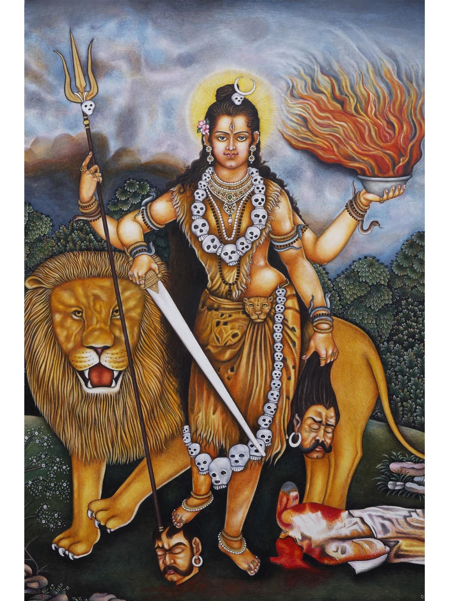 Superfine Goddess Parvati Watercolor Painting on Paper - 2