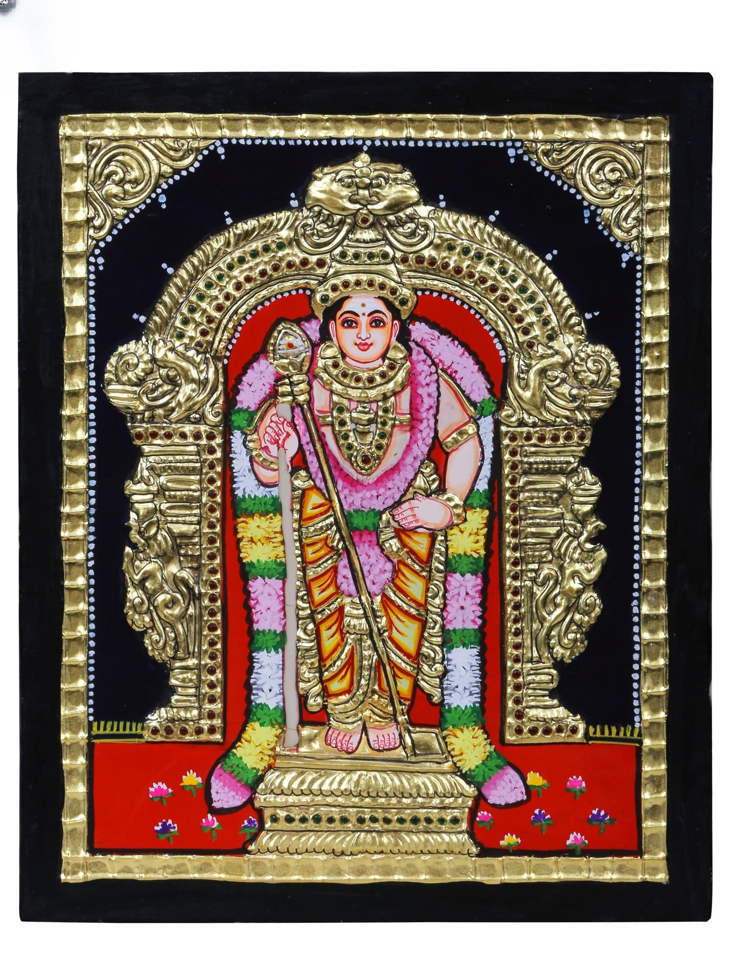 Standing Lord Murugan Tanjore Painting | Traditional Colors with 24 Karat Gold | With Frame: Title: Standing Lord Murugan Tanjore Painting | Traditional Colors with 24 Karat Gold | With Frame Description: Tanjore (Thanjavur) Painting Reserve: $259.00 Shipping: Domestic: Shipping rates are det