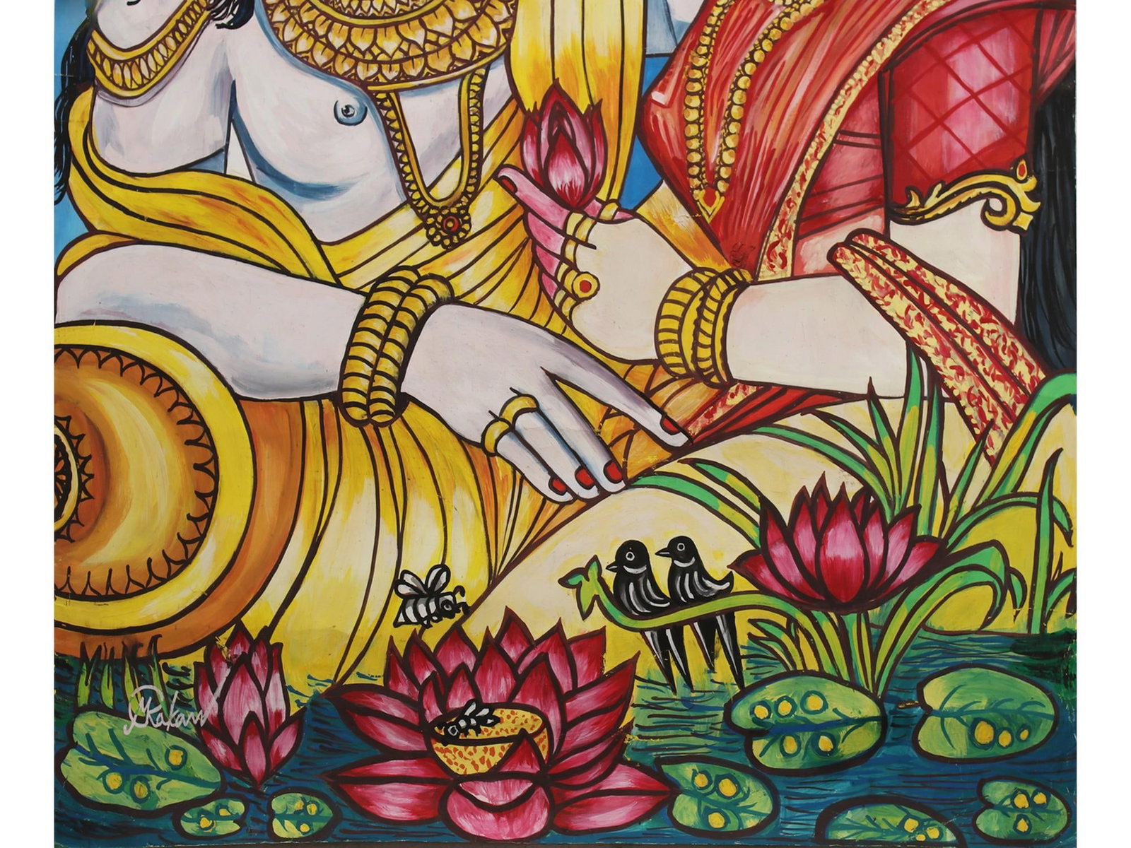 36" Radha Krishna Painting | Water Color on Canvas - 2