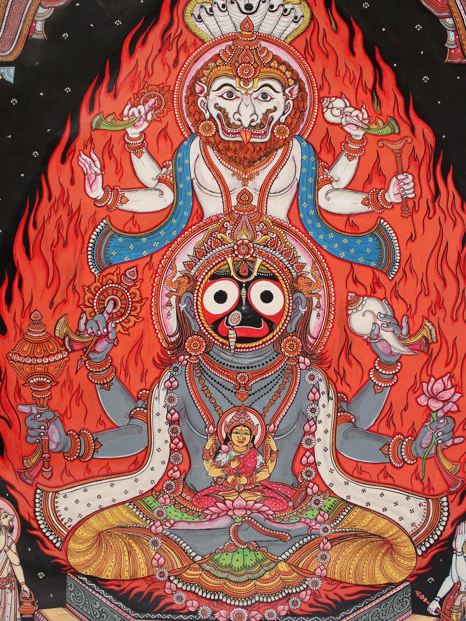Superfine Gods Worshipping jagannatha Narasimha | Patta Painting | Odisha Art - 2