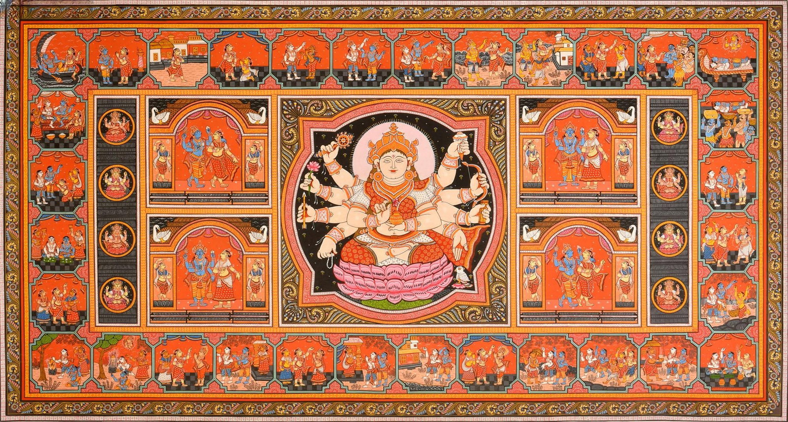 Life Story of Goddess Lakshmi: Title: Life Story of Goddess Lakshmi Description: Folk Paintings Reserve: $1,412.00 Shipping: Domestic: Shipping rates are determined by destination International: Foreign shipping rates are determine