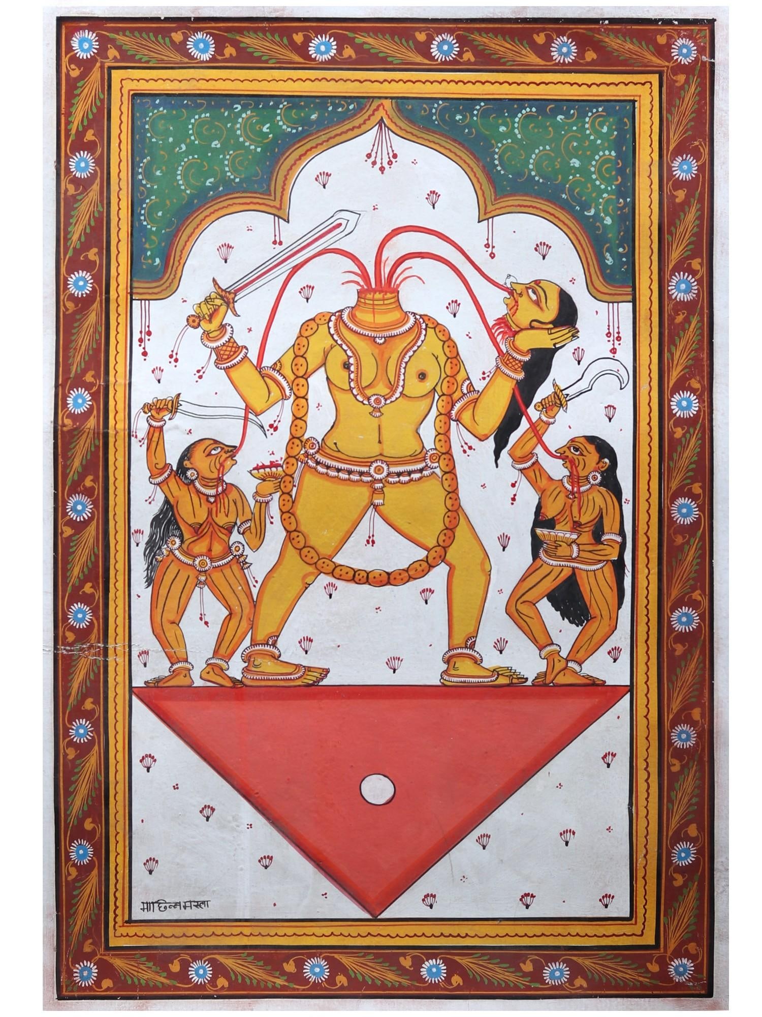 Chinnamasta - The Decapitated Goddess: Title: Chinnamasta - The Decapitated Goddess Description: Tantra Painting Reserve: $140.00 Shipping: Domestic: Shipping rates are determined by destination International: Foreign shipping rates are