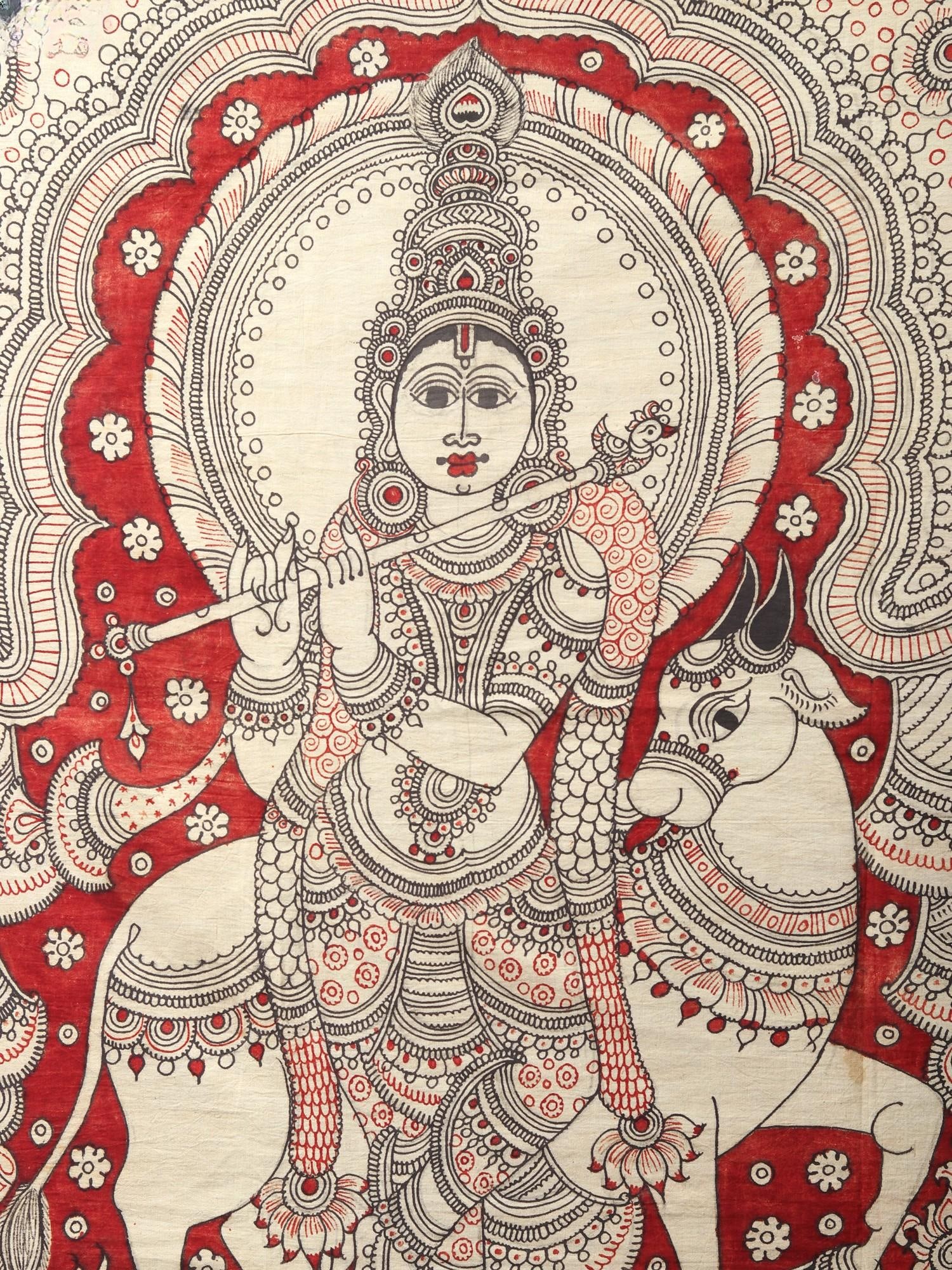 The Supremely Beautiful Krishna Playing Flute | Kalamkari Painting - 2