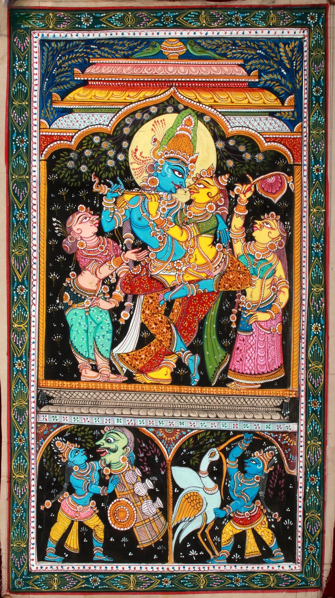 Dancing Radha Krishna with Gopikas and Krishna Lila Episodes: Title: Dancing Radha Krishna with Gopikas and Krishna Lila Episodes Description: Folk Paintings Reserve: $171.00 Shipping: Domestic: Shipping rates are determined by destination International: