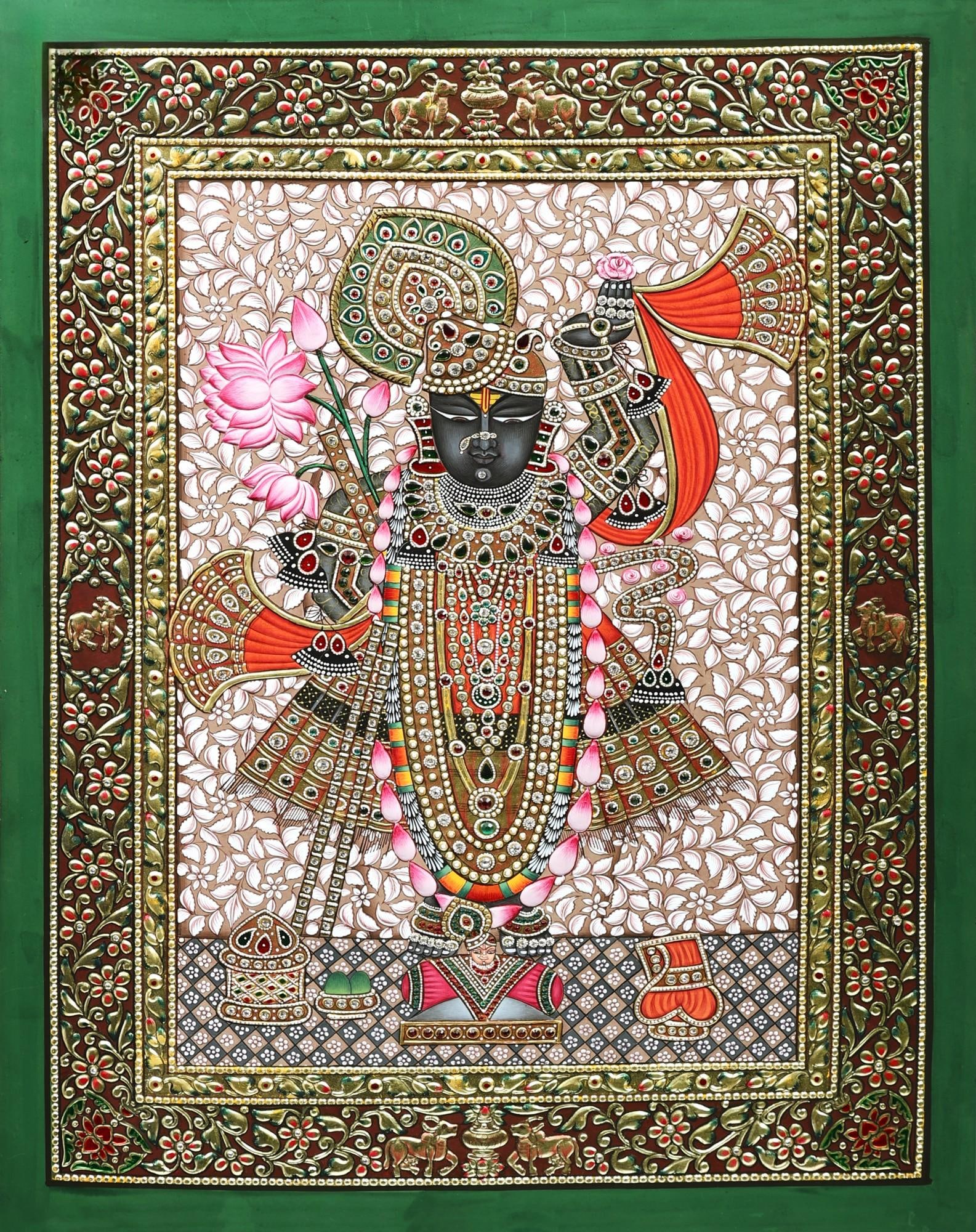 Beautifully Dressed Lord Shrinath: Title: Beautifully Dressed Lord Shrinath Description: Hindu Gods & Goddesses Painting Reserve: $585.00 Shipping: Domestic: Shipping rates are determined by destination International: Foreign shipping