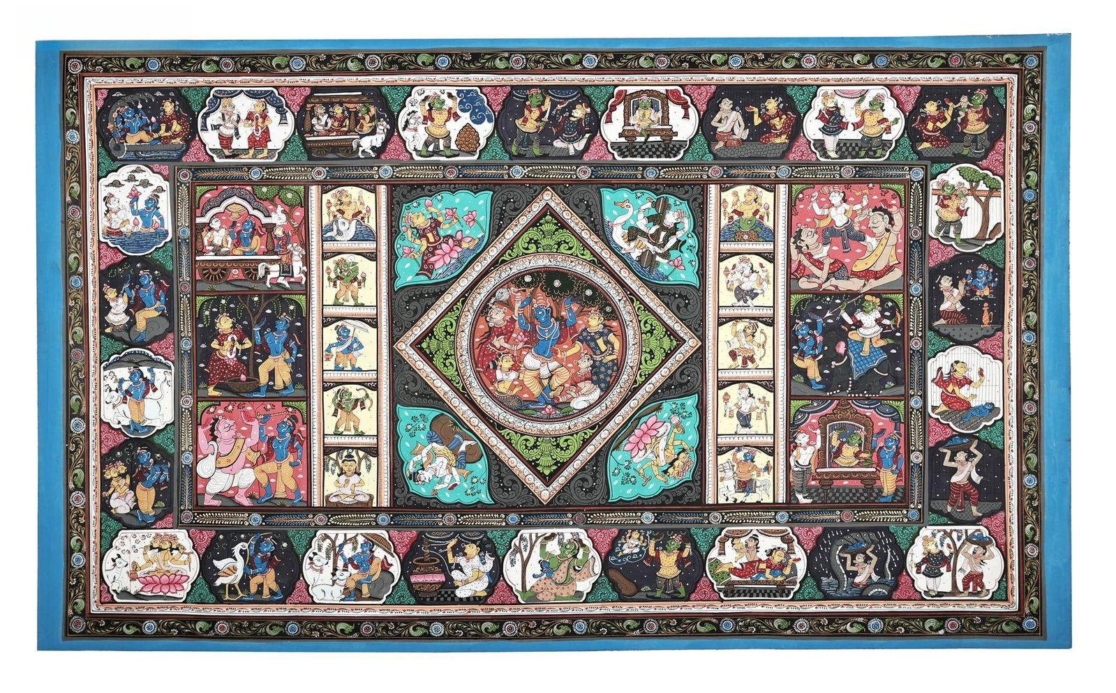 37" x 23" Life Events of Lord Krishna Patachitra Paintings |Traditional Colors | Handmade | Krishna (1 of 2)