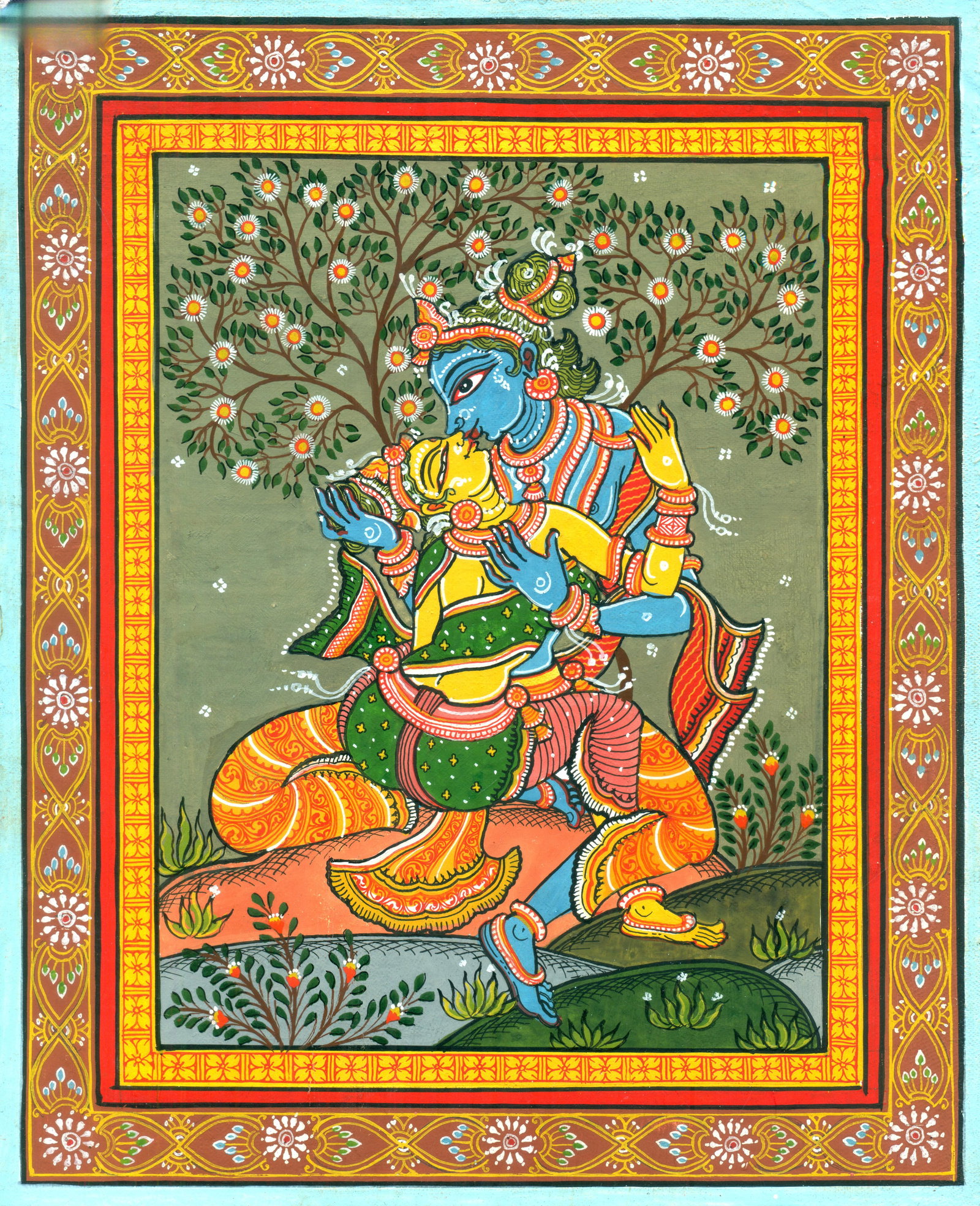 Radha-Krishna Expressing their Love: Title: Radha-Krishna Expressing their Love Description: Folk Paintings Reserve: $62.00 Shipping: Domestic: Shipping rates are determined by destination International: Foreign shipping rates are
