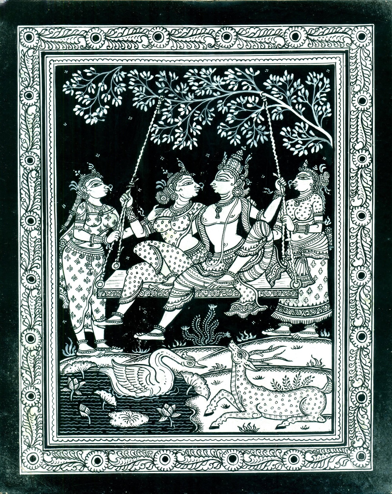 Radha Krishna on a Swing: Title: Radha Krishna on a Swing Description: Folk Paintings Reserve: $68.00 Shipping: Domestic: Shipping rates are determined by destination International: Foreign shipping rates are determined by