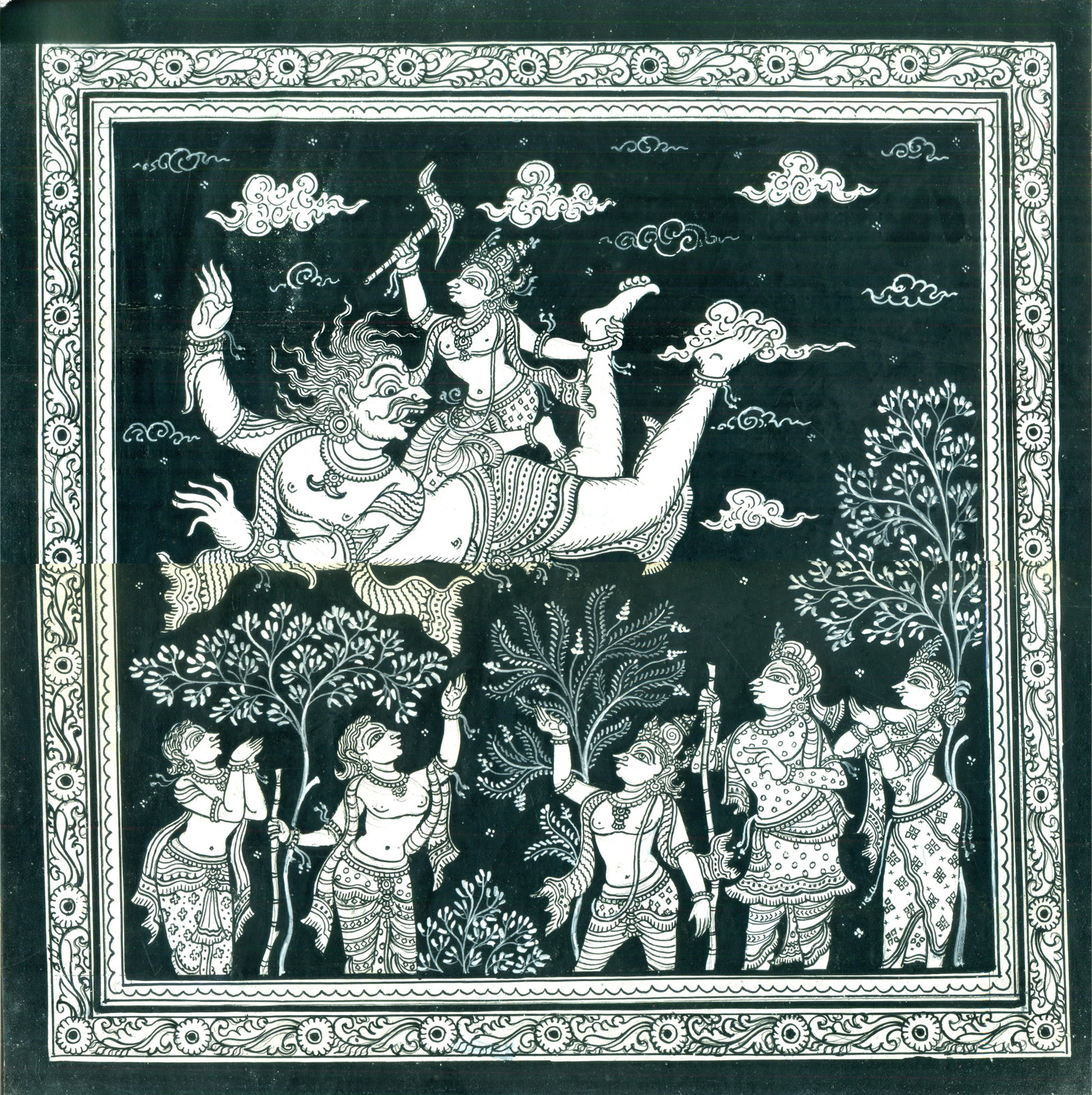Haladhar Balarama Killing the Demon Dhenukasura: Title: Haladhar Balarama Killing the Demon Dhenukasura Description: Folk Paintings Reserve: $77.00 Shipping: Domestic: Shipping rates are determined by destination International: Foreign shipping rate