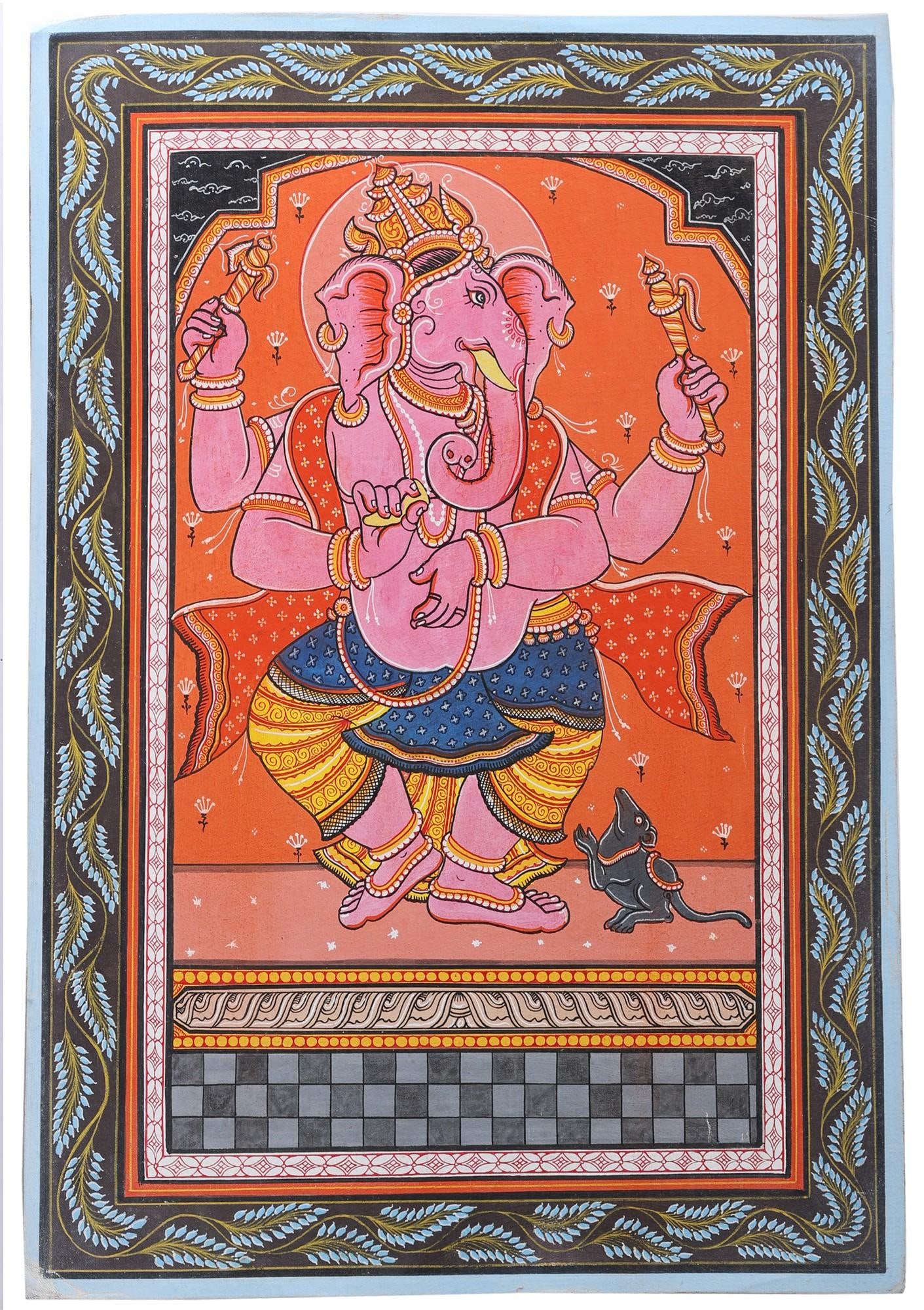 Lively Pink Hued Ganesha: Title: Lively Pink Hued Ganesha Description: Folk Paintings Reserve: $88.00 Shipping: Domestic: Shipping rates are determined by destination International: Foreign shipping rates are determined by