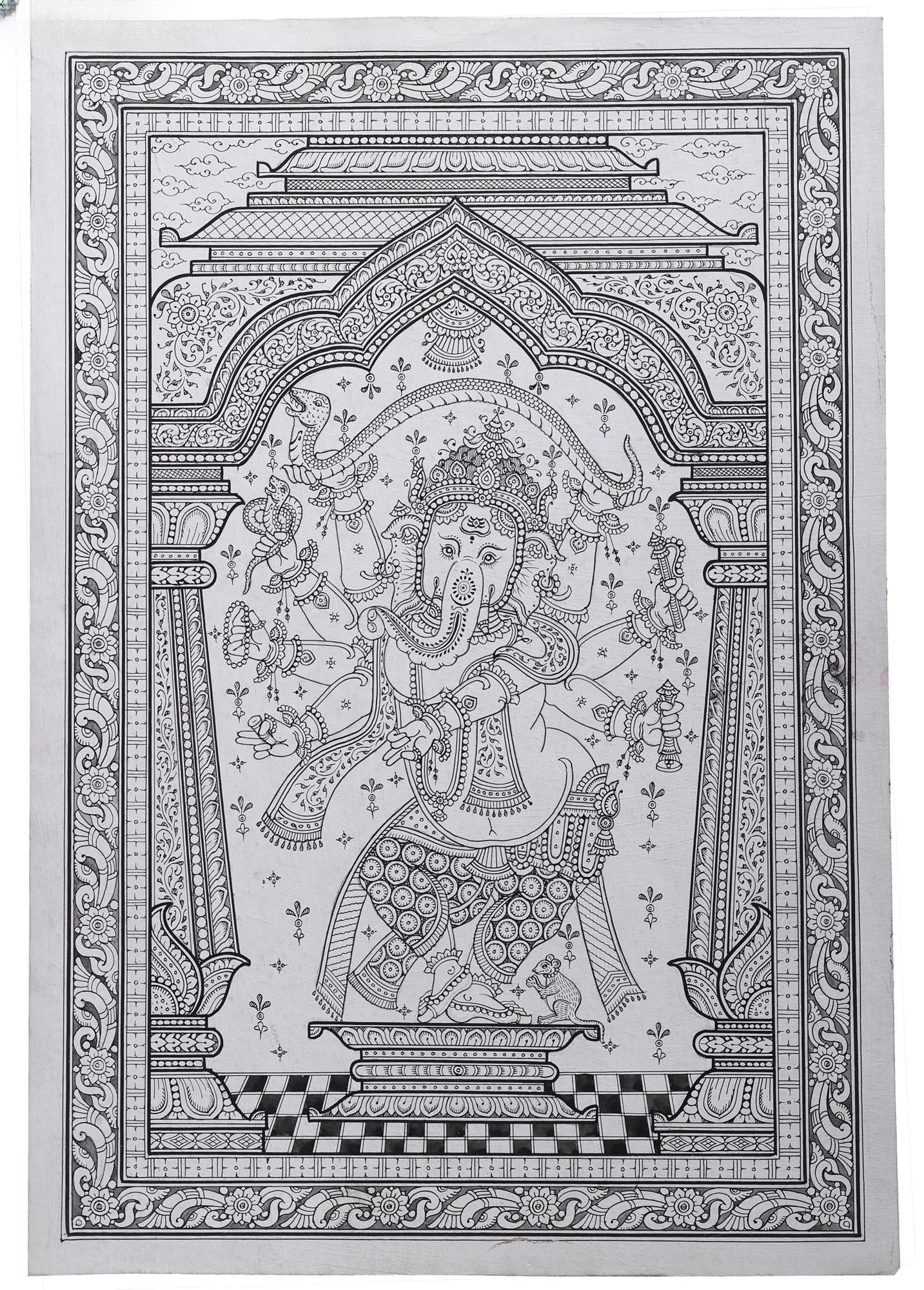 Ashtabhujadhari Dancing Ganesha: Title: Ashtabhujadhari Dancing Ganesha Description: Folk Paintings Reserve: $119.00 Shipping: Domestic: Shipping rates are determined by destination International: Foreign shipping rates are determine