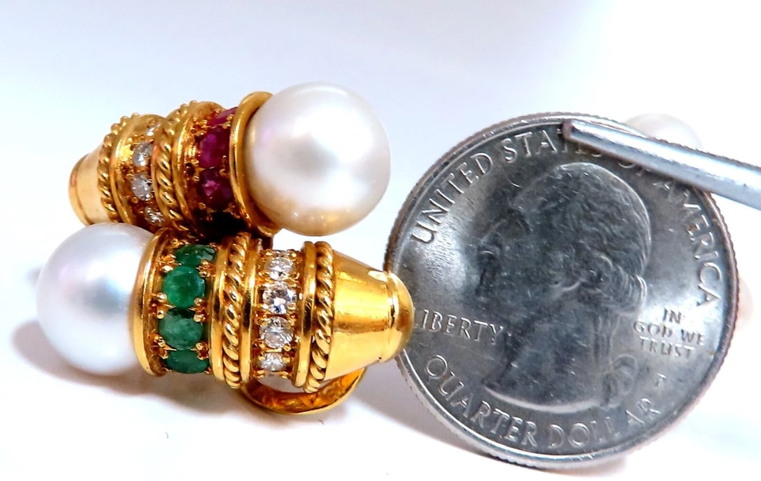 3ct Natural Ruby Emerald Sapphire Pearl clip Earrings 18kt** - 6