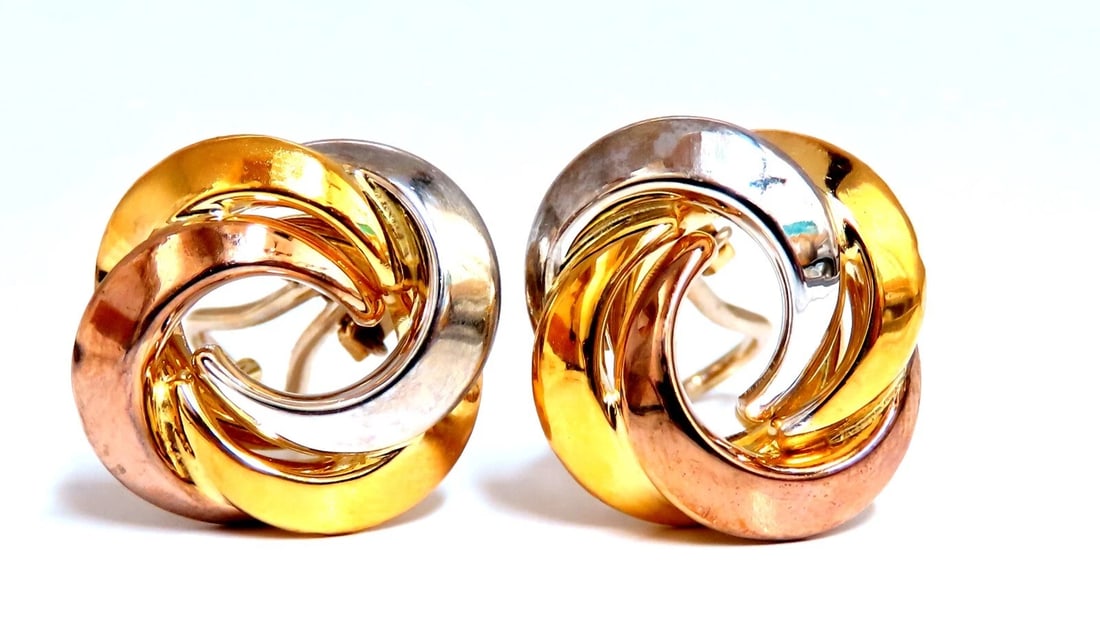 18kt Gold Tri-color Circular Clip Earrings** - 4