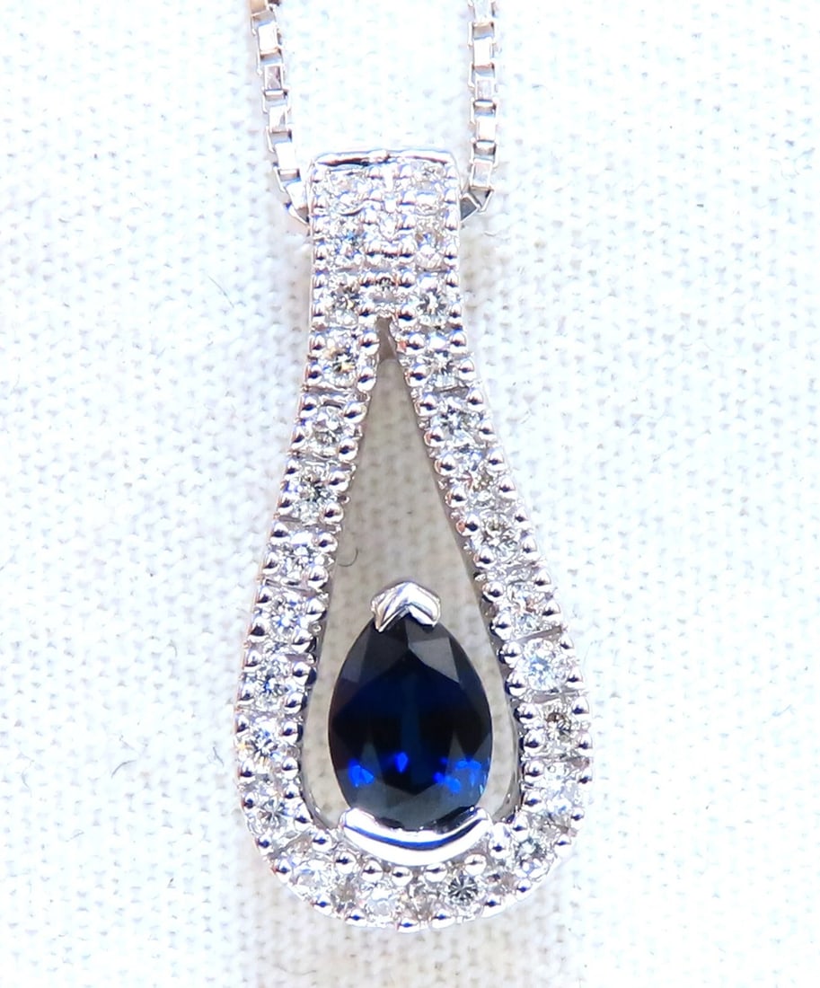 .40ct natural pear shaped sapphire diamonds drop pendant 14kt ** - 4